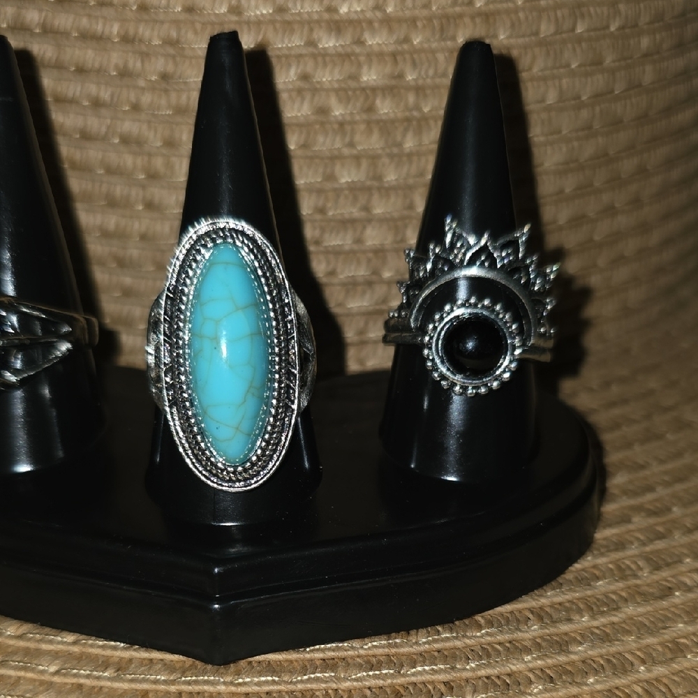 Statement Silver And Turquoise Ring, Starry Night… - image 3